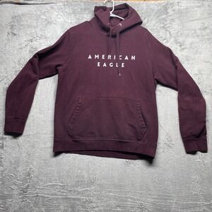 American Eagle Hoodie Pullover AE‎ Logo Maroon Cotton Mens Size Medium